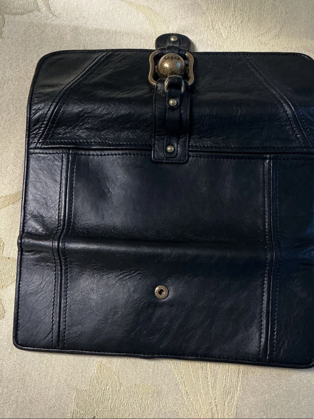 Juicy Couture VINTAGE Black Leather Clutch Wallet with Brass Hardware